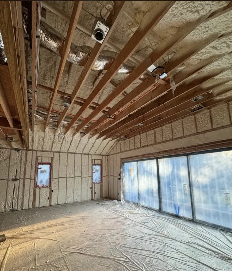 Interior walls and ceiling insulated with spray foam during new construction in River Grove